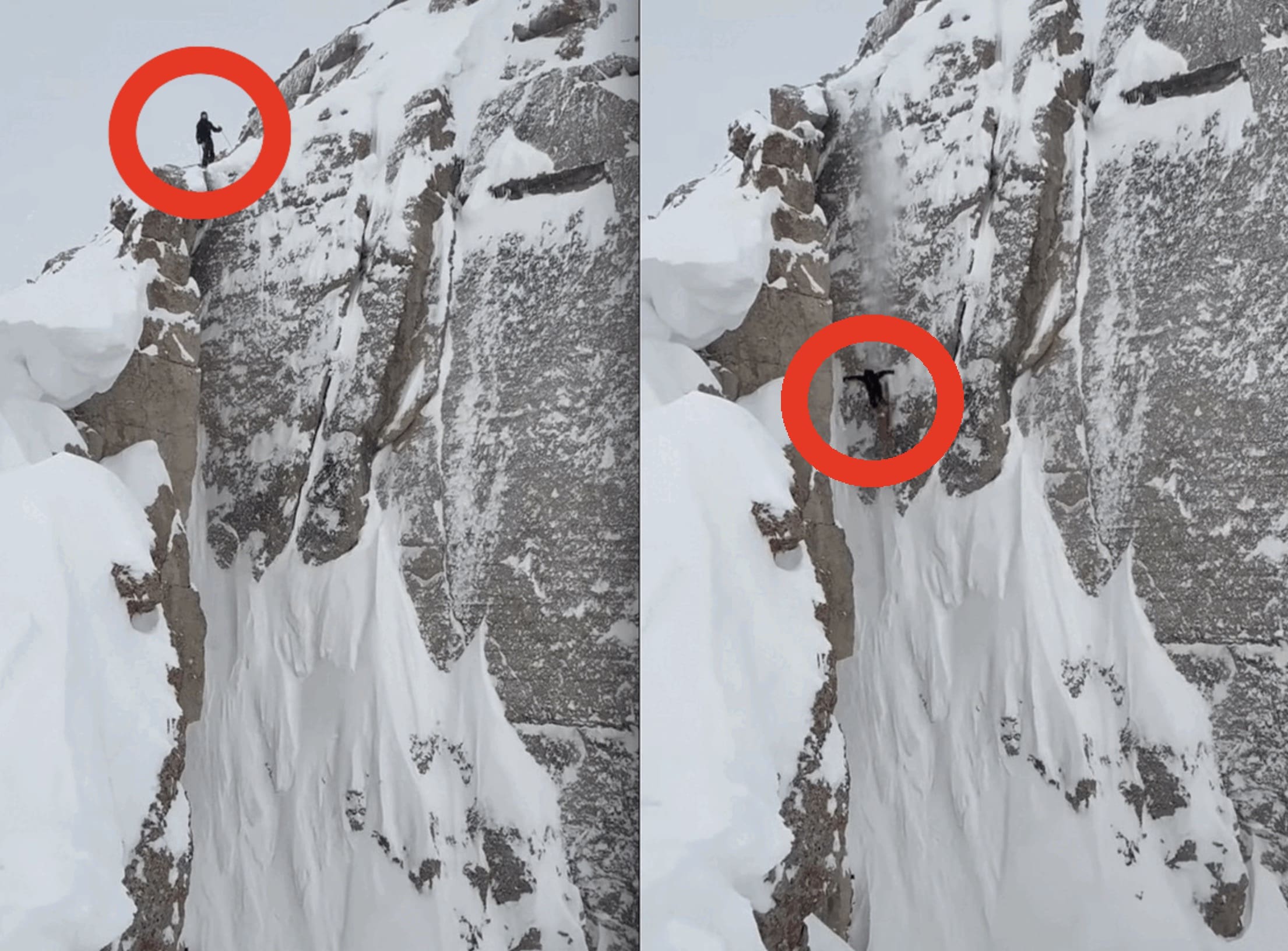 Skier Rides Down Near Vertical Rock Face @ Jackson Hole