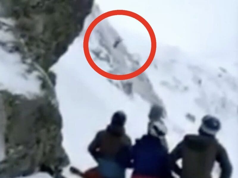 Skier tumbles down Tuckerman Ravine.