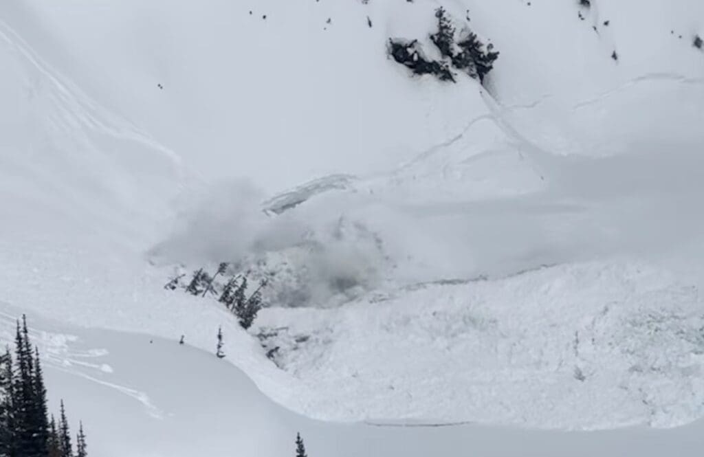 Avalanche breaks through ice.