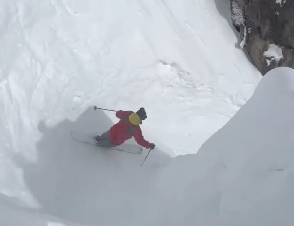 Monoskier shreds Corbet's Couloir.
