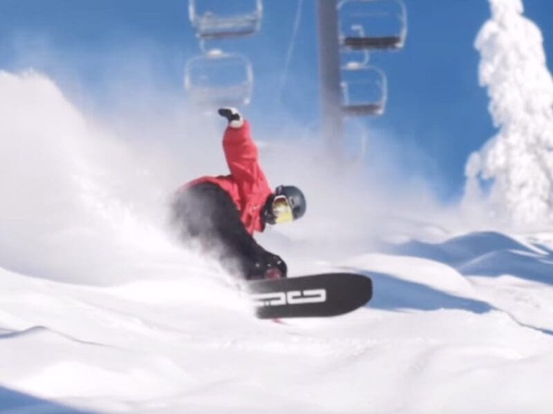 Snowboarding powder at Brundage Mountain Resort.