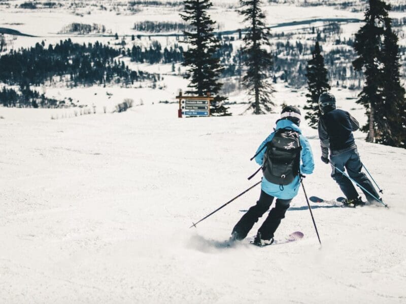Skiing.