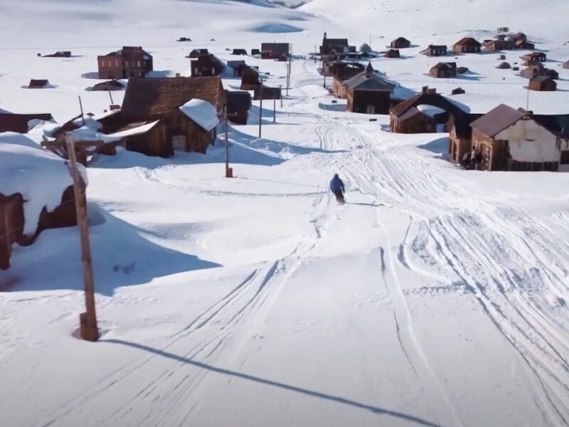 Skiing abandoned gold rush town in California.