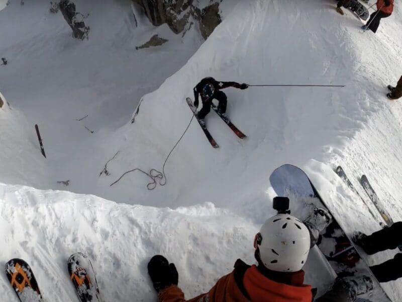 Jackson Hole ski patroller rappels into Corbet's Couloir