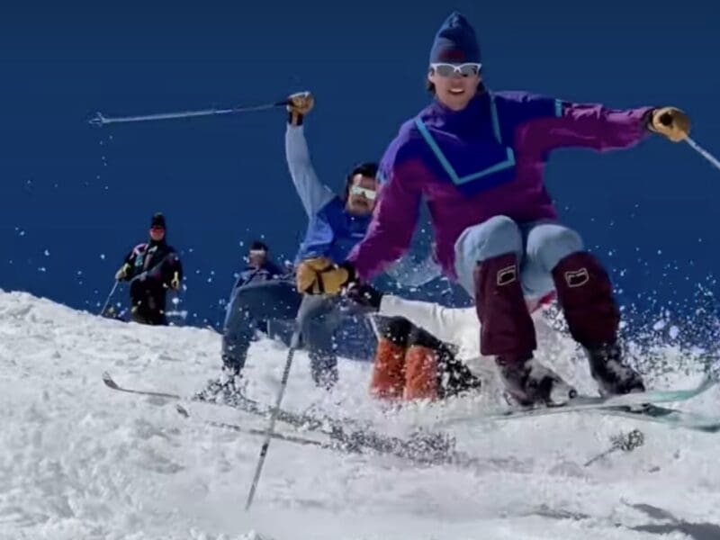 Alta skiers hotdogging in 2025