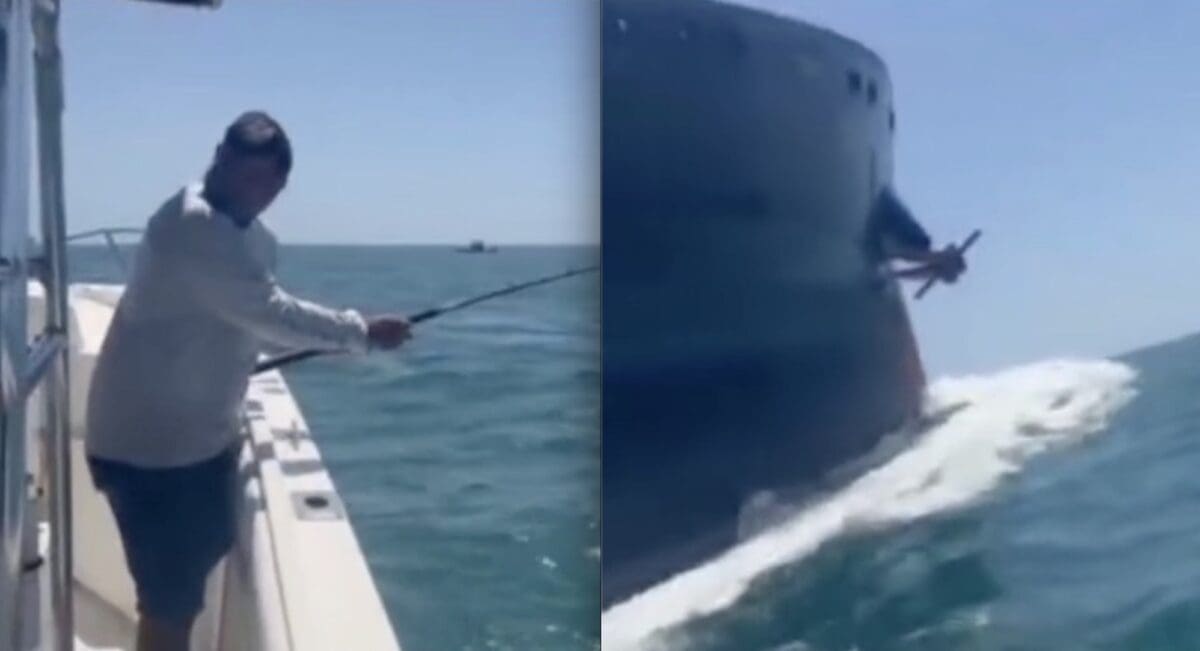Distracted Fisherman Narrowly Misses Getting T-Boned By Passing Freighter