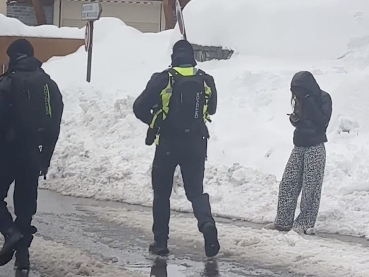 Police in Val Thorens wearing avalanche bags.