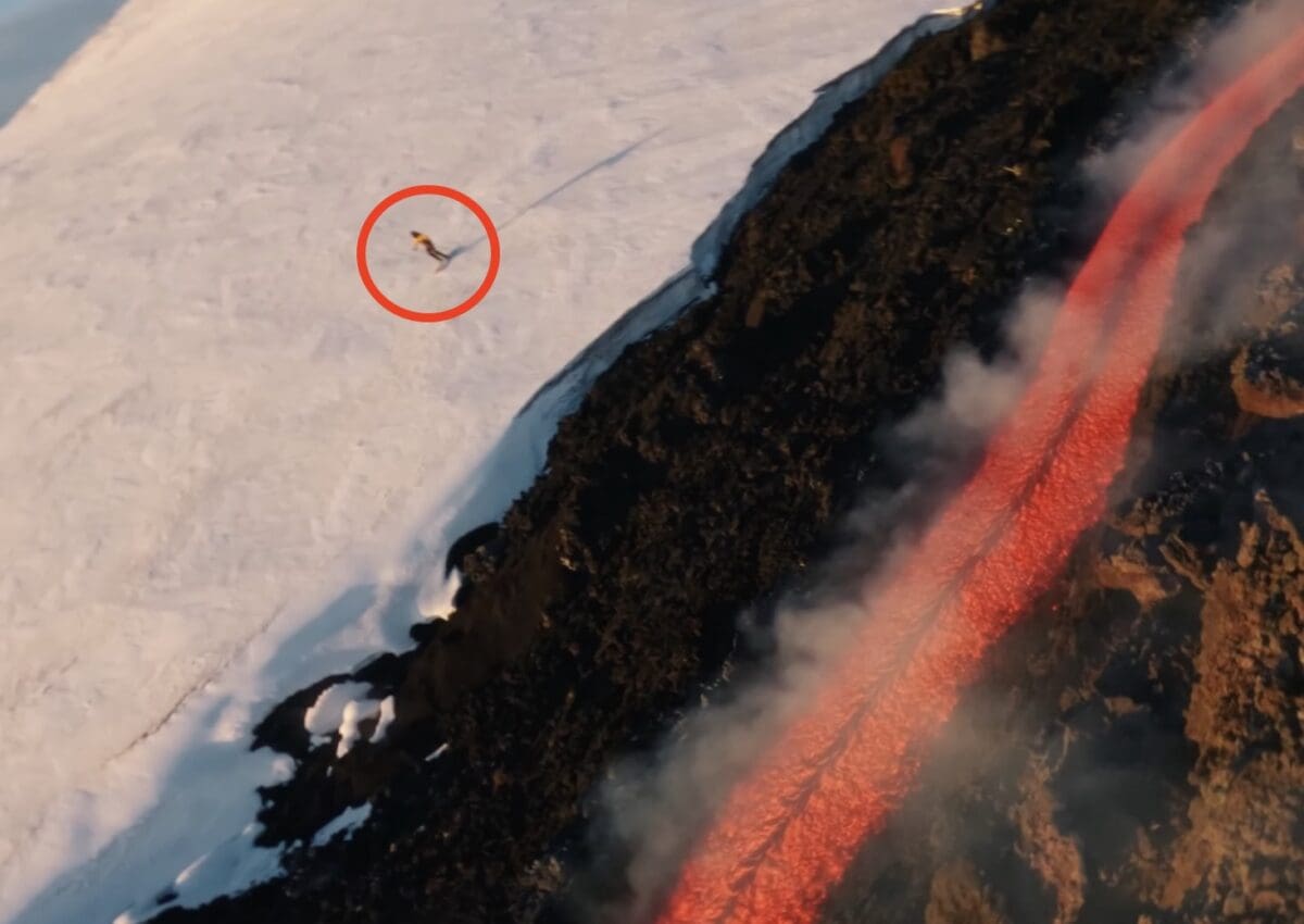 Skiing next to lava.
