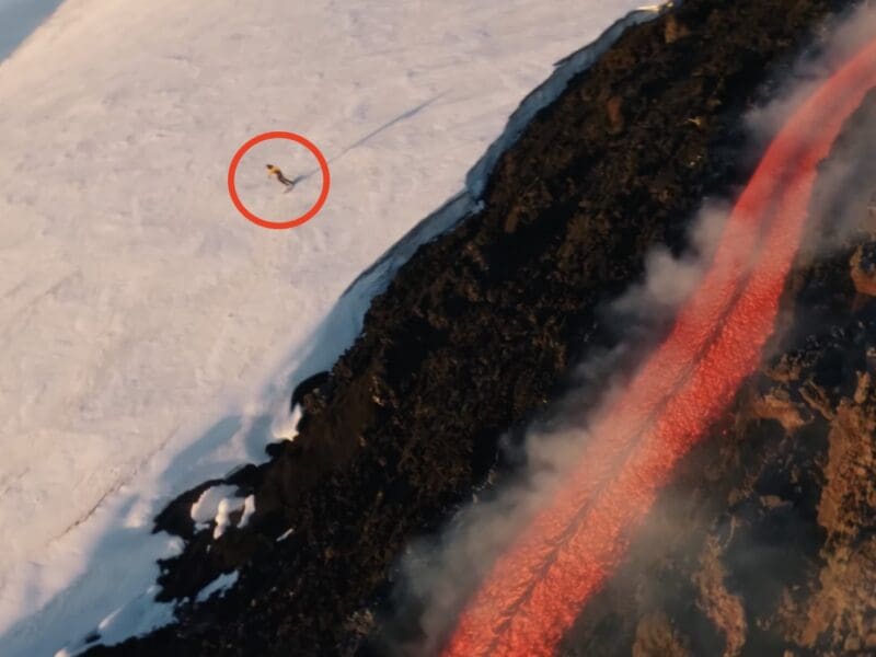Skiing next to lava.