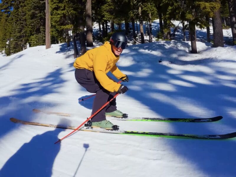 Riding on 11 foot skis.