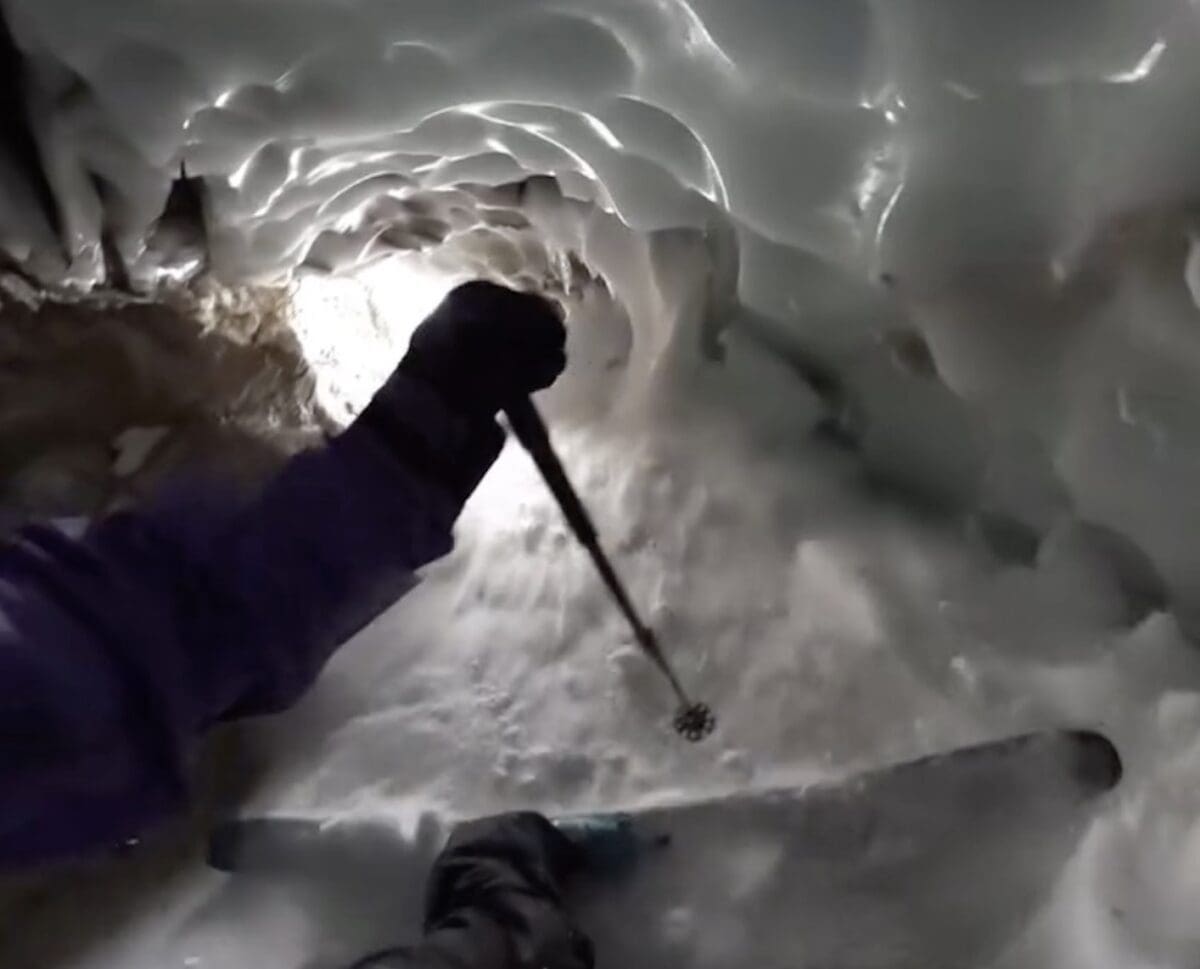 Glacial ice tube skiing