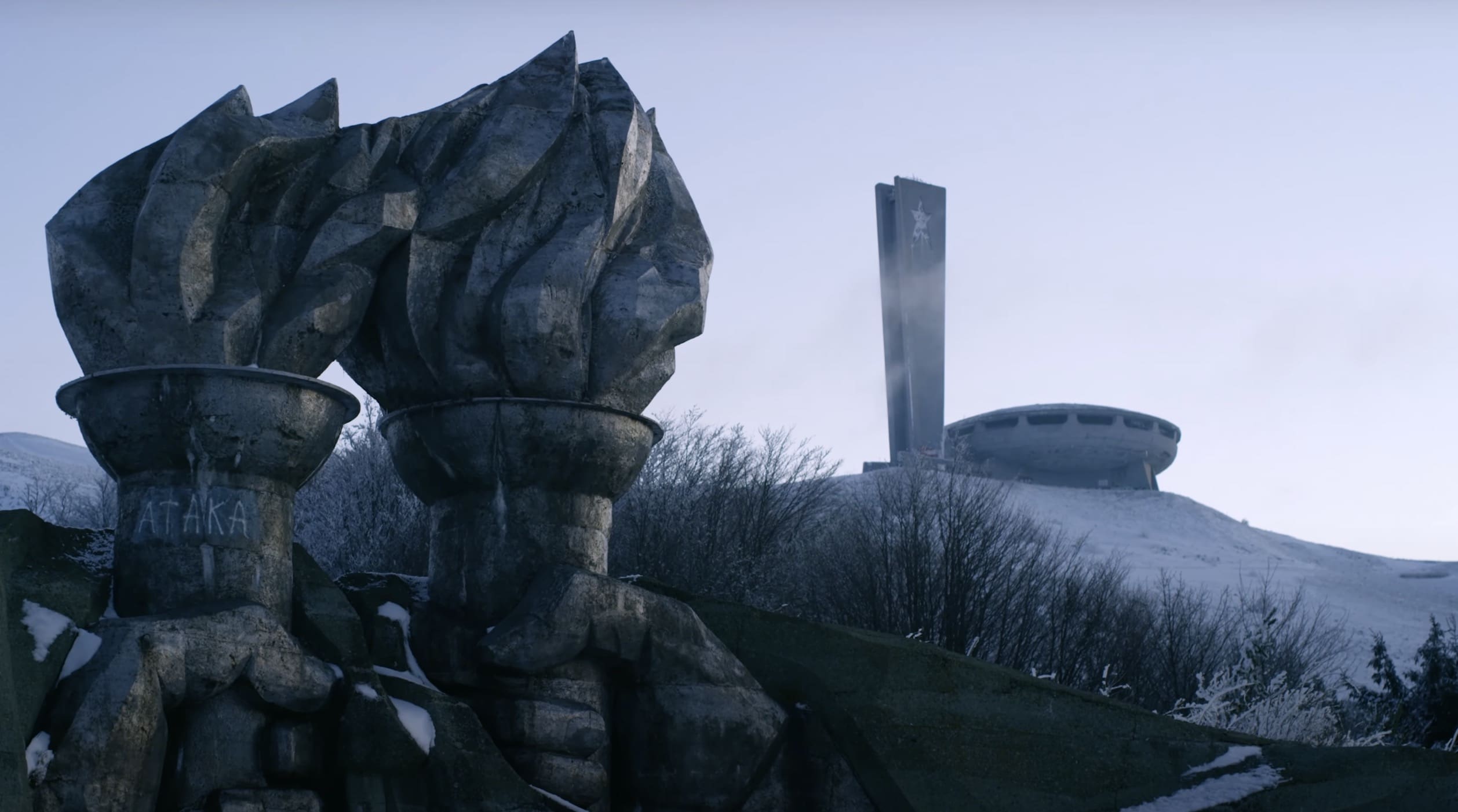 Skiers Session Abandoned Monument in Bulgaria