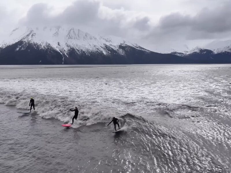 Surfing an Alaskan Tidal Bore.