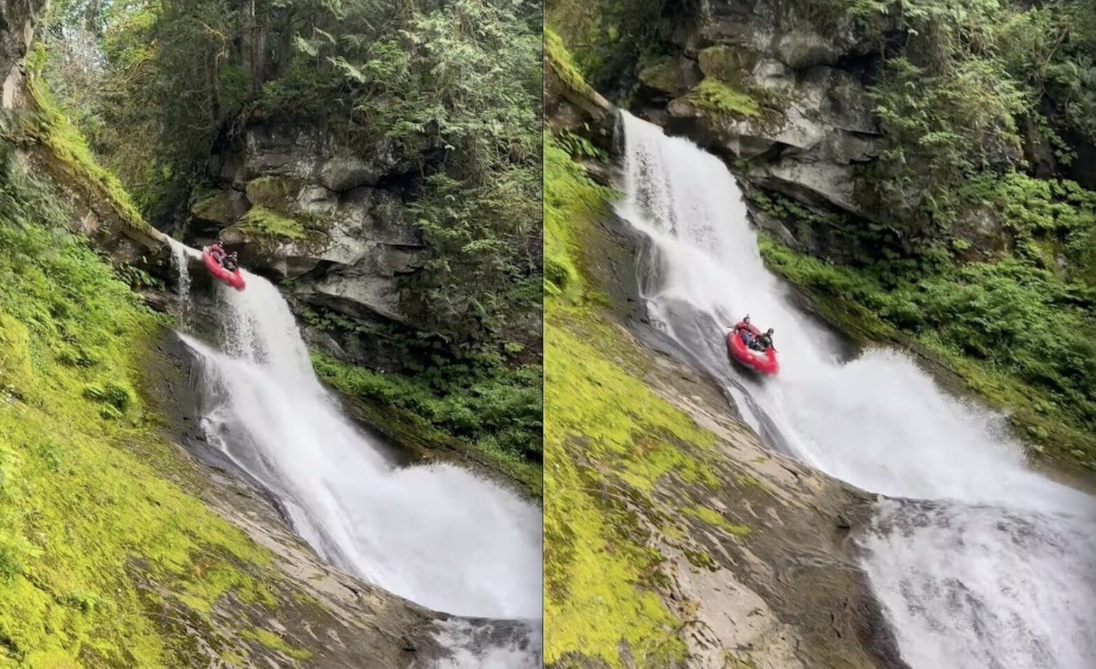 Rafters Somehow Hang On Dropping Multi-Stage Waterfall in Washington State