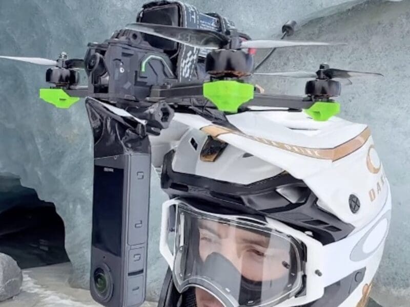 Mountain biker attaches POV drone to helmet