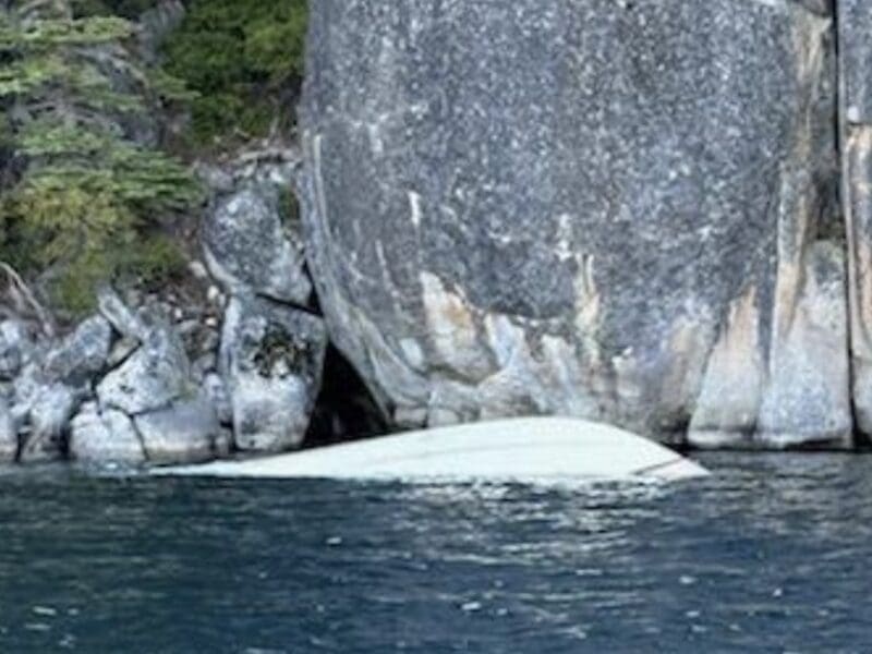 Capsized vessel on Lake Tahoe.