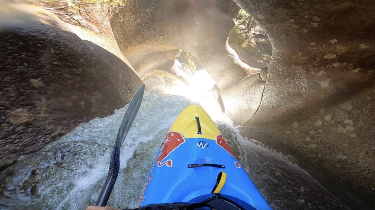 Kayaking a 50ft tunnel waterfall.