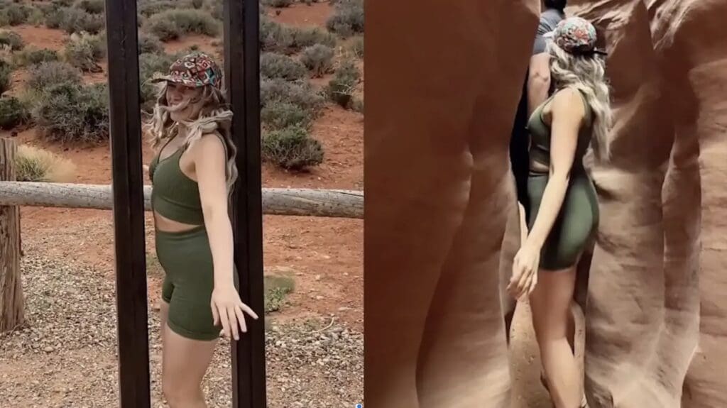 The BLM's sign allows visitors to test whether they'll fit through the slot canyon before they enter.