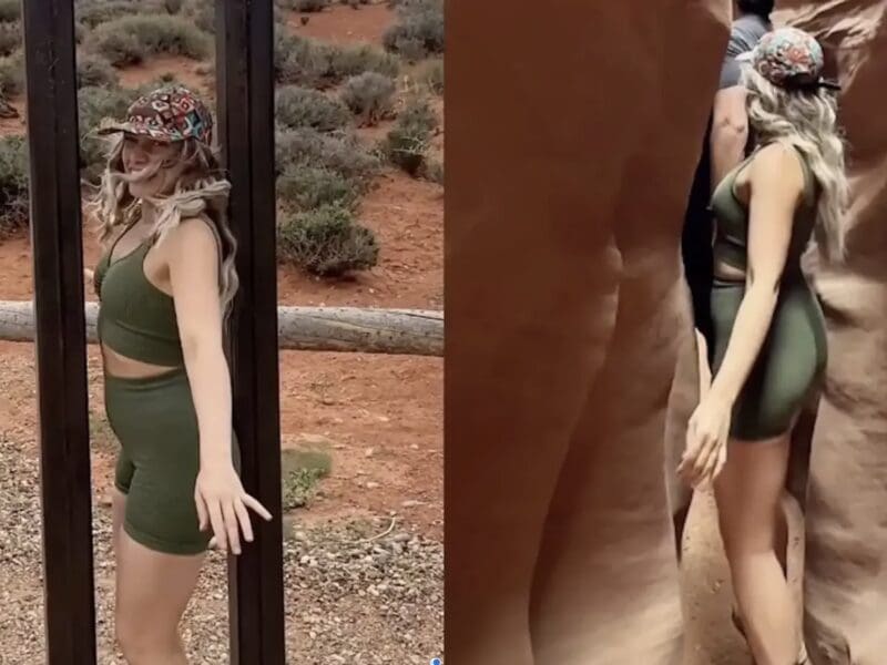 The BLM's sign allows visitors to test whether they'll fit through the slot canyon before they enter.