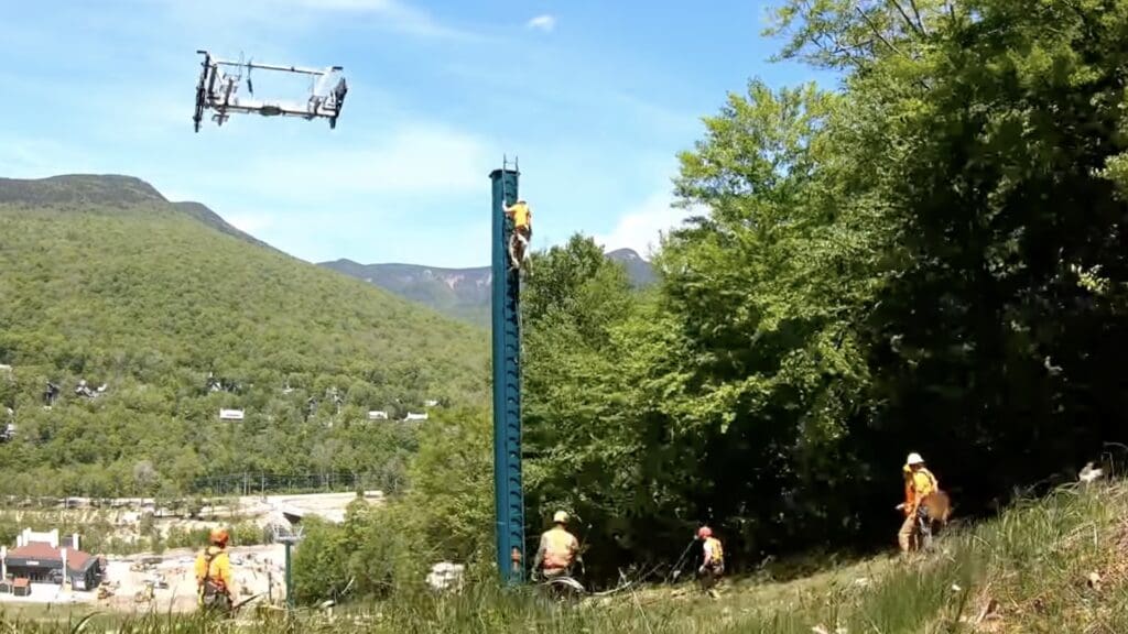 Removal process of a chairlift tower.