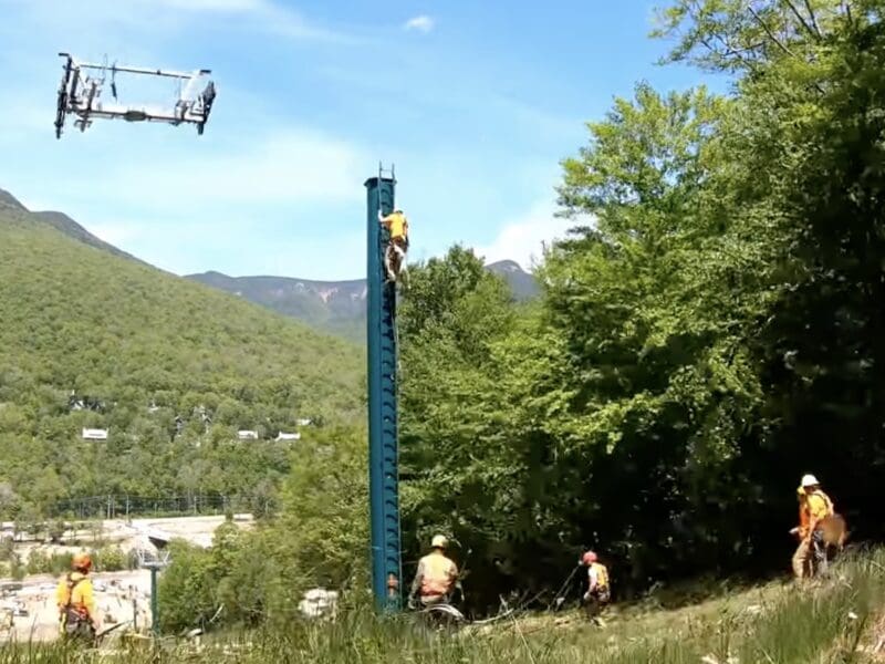 Removal process of a chairlift tower.