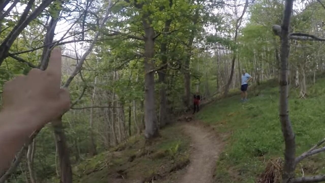 Mountain biker catches trail saboteurs red handed.