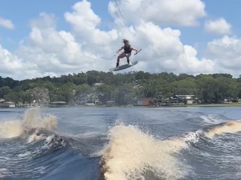 Wakeboarder lands jaw-dropping zero spin air.