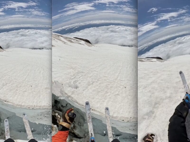 Skier nearly falls into crevasse @ Mt. Baker