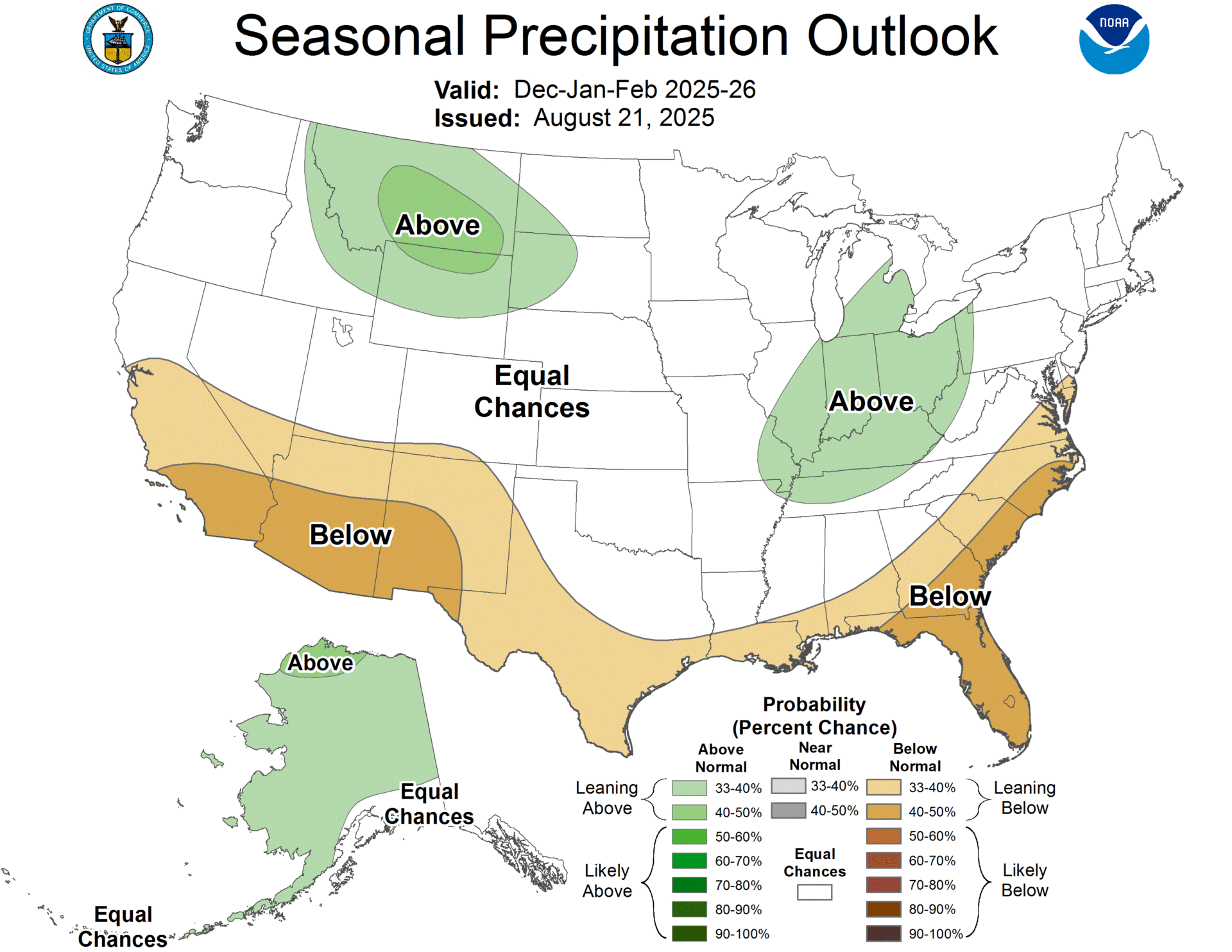 NOAA's seasonal precipitation outlook for winter 2025/26.