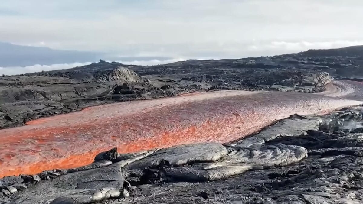 Lava flow from a volcano in Hawaii.