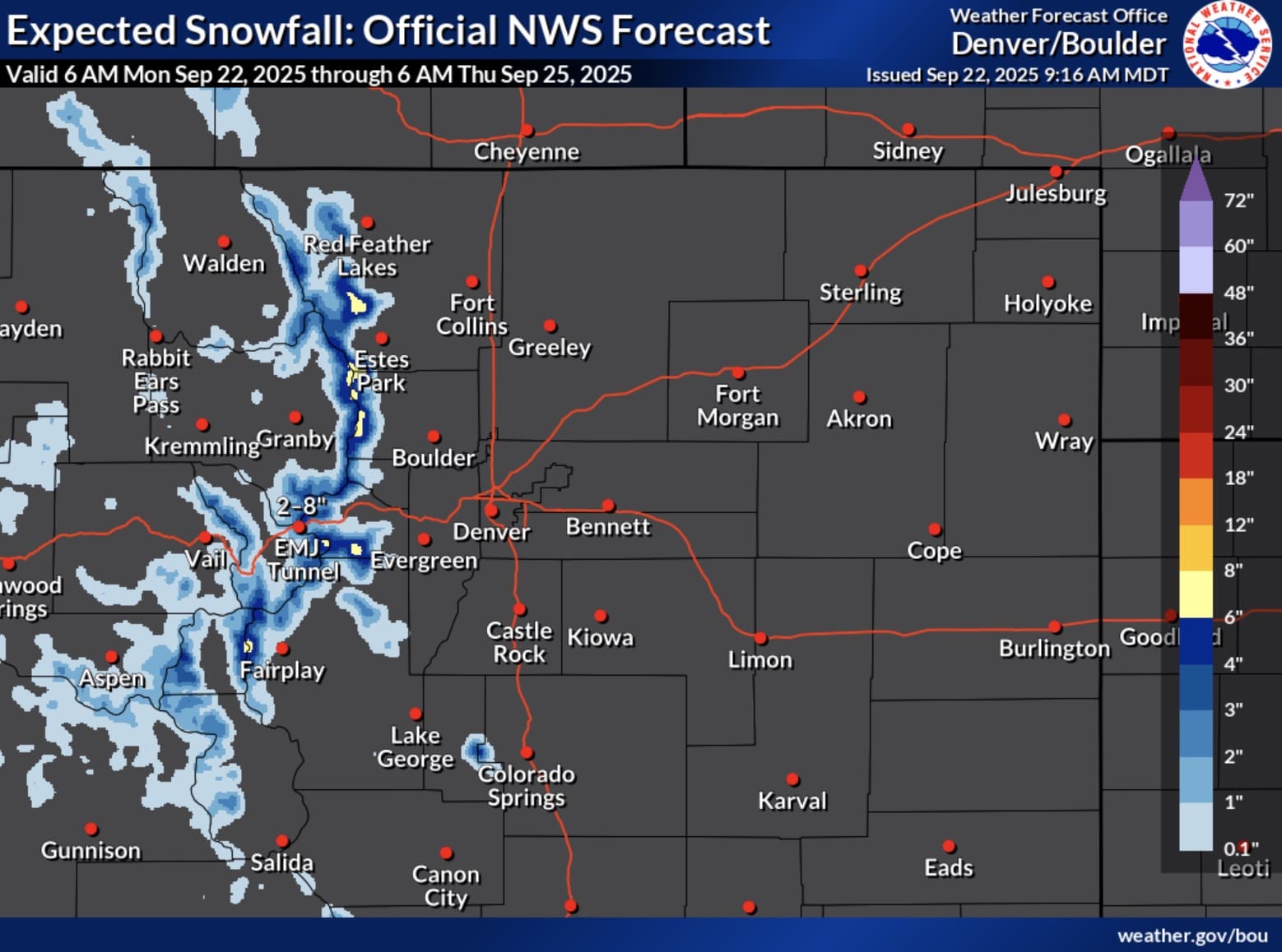 Colorado snowfall forecast.