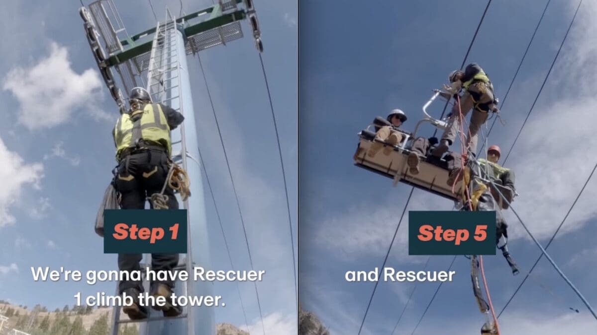 Powder Mountain demonstrates a roll cab chairlift rescue.