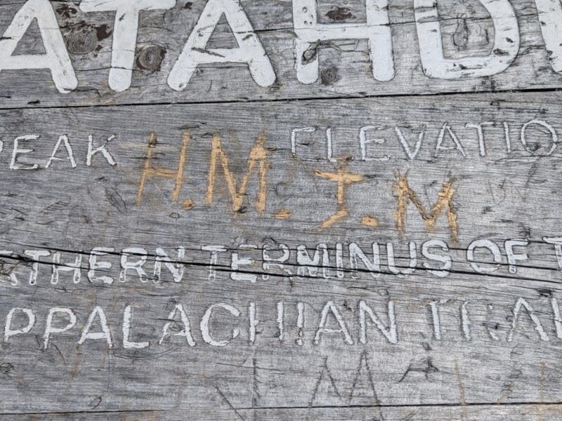 Vandalism on the Mount Katahdin summit sign.