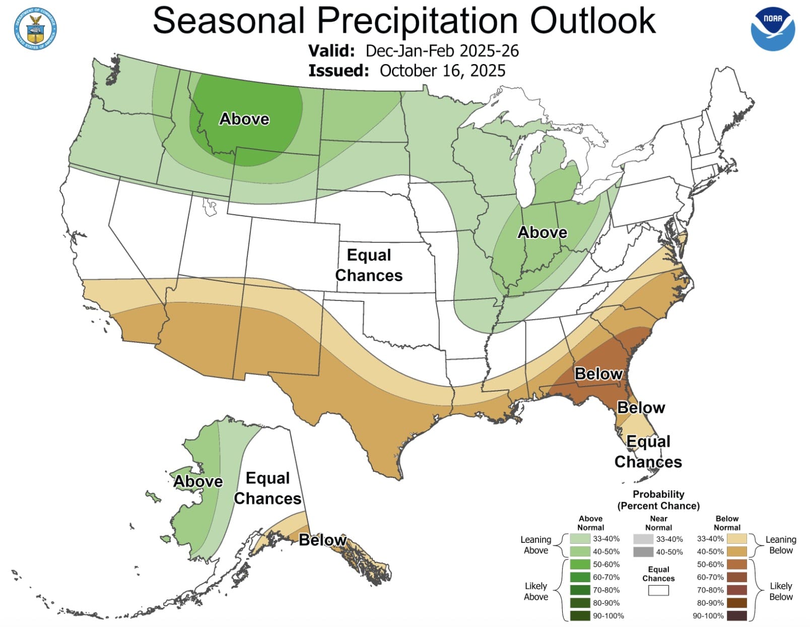 NOAA’s seasonal precipitation outlook for winter 2025/26.