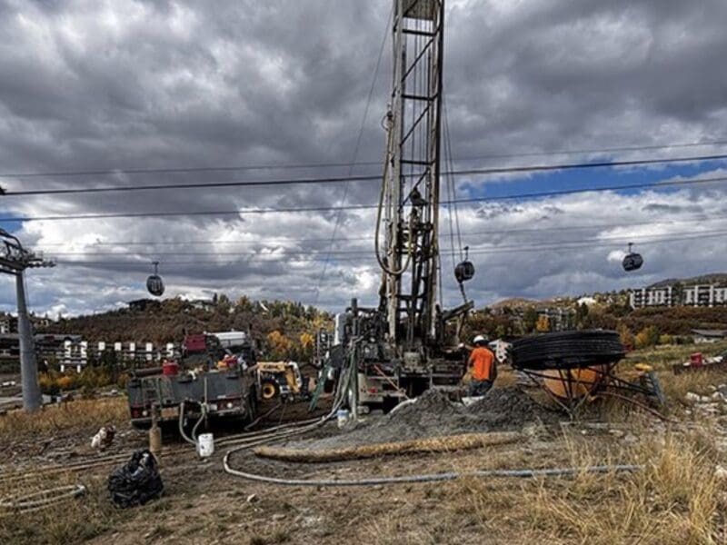 Drilling a bore hole at the base of Steamboat.
