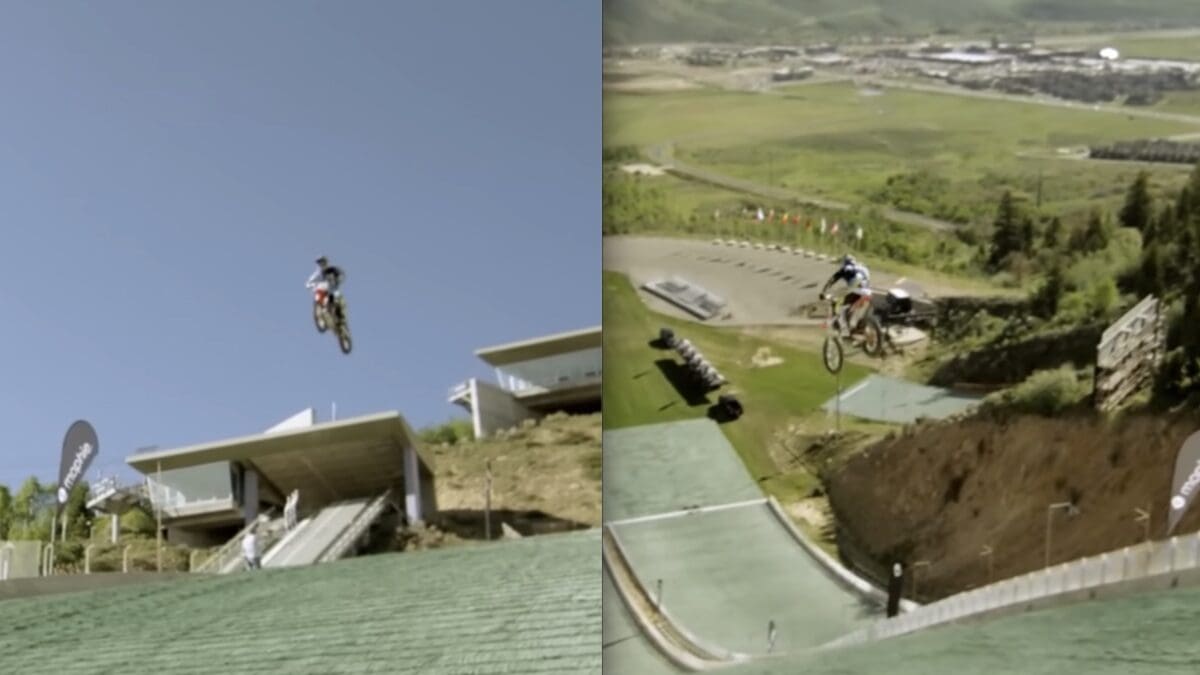 Motorcyclist Launches Off Enormous Ski Jump