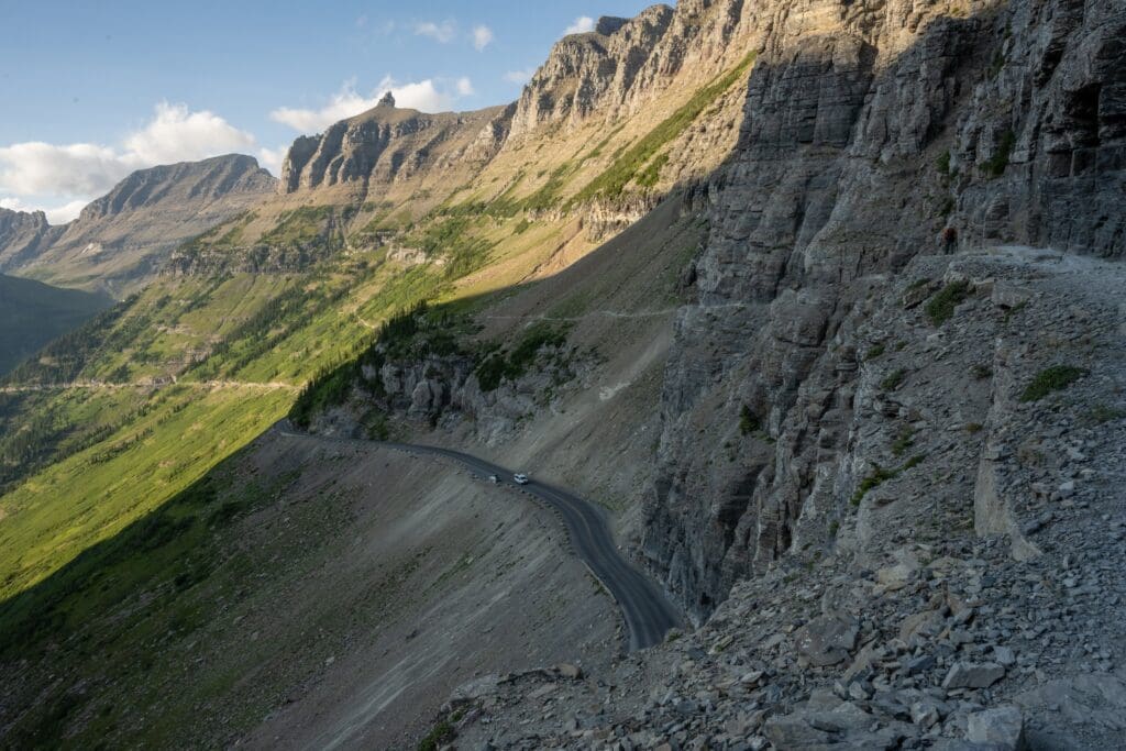 Image of a road on Going to the sun Road in Glacier National Park