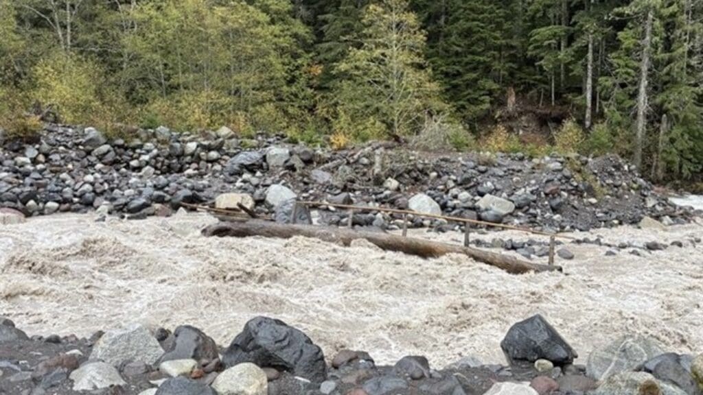 Washed away bridge in Mount Rainier National Park.