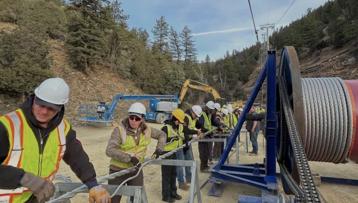 Colorado Mountain College students help splice a ropeway cable.