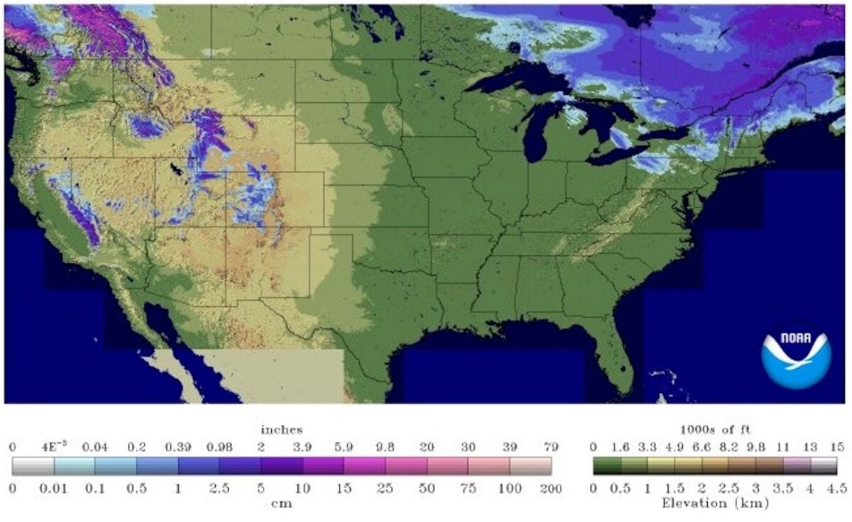 weather map showing snowfall