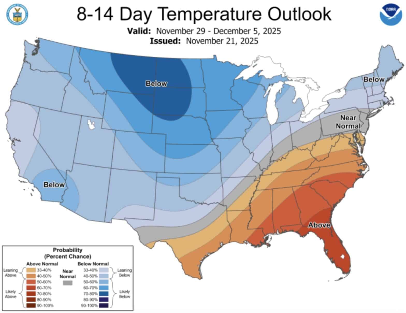 NOAA Forecasts Below Normal Temperatures Across Large Portion Of The U ...