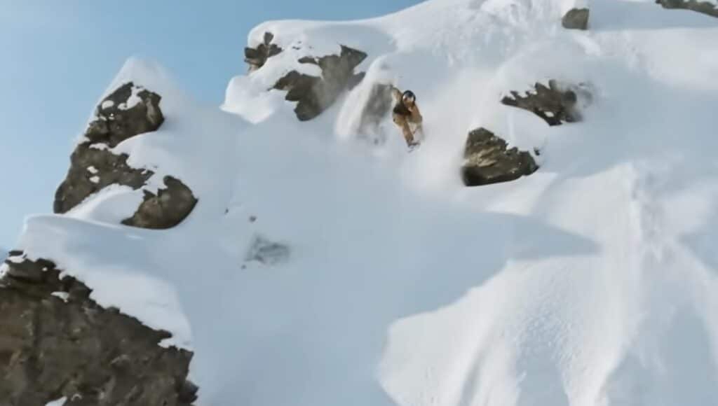 Travis Rice snowboarding Alaskan spines.