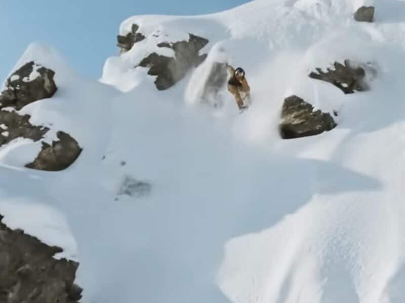 Travis Rice snowboarding Alaskan spines.