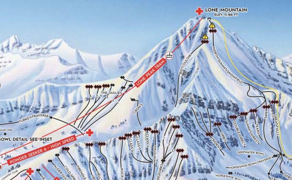 Trail Map showing Big Sky's Big Couloir