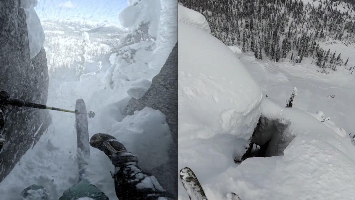 Professional Skier Falls Through 60-Foot Hole On The Side Of A Mountain