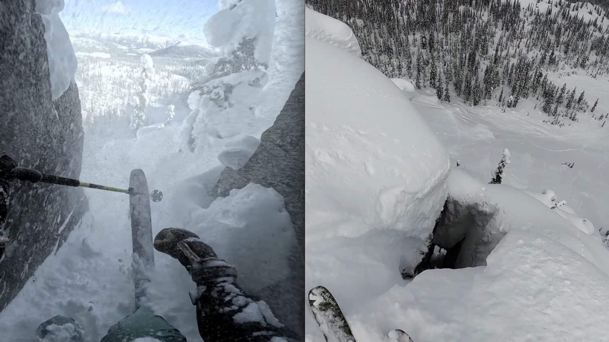 Professional Skier Falls Through 60-Foot Hole On The Side Of A Mountain