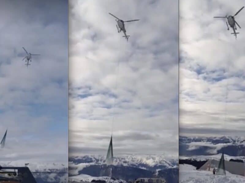 Italian ski resort sparks controversy by airlifting in snow with helicopters.
