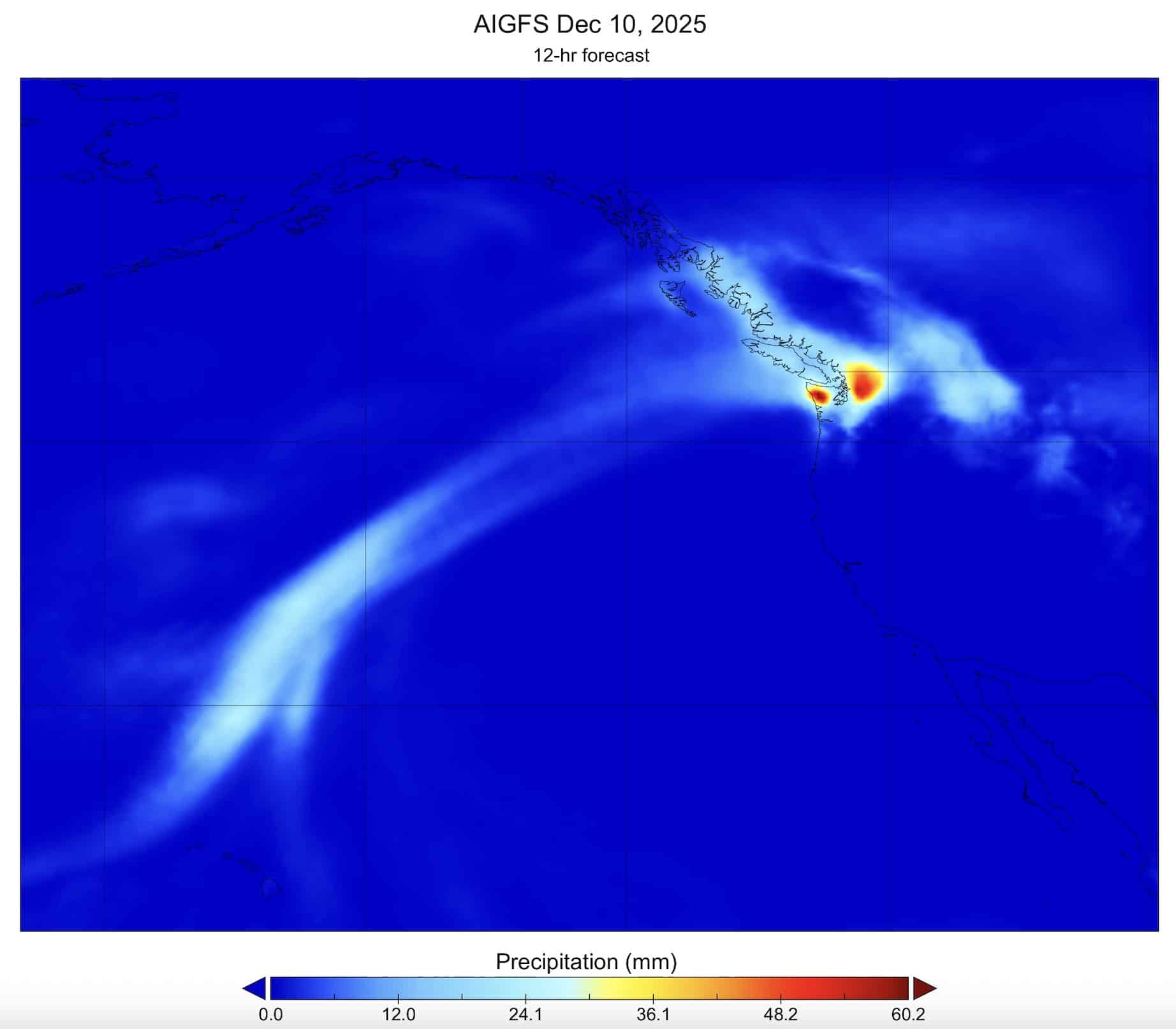 AIGFS forecast for December 10th in the form of a map.