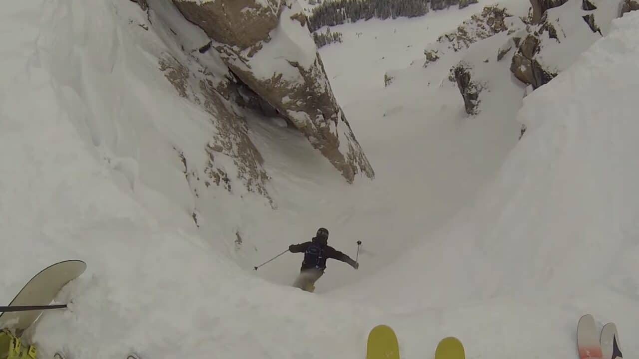 Random guy perfectly skis Corbet's Couloir at Jackson Hole.
