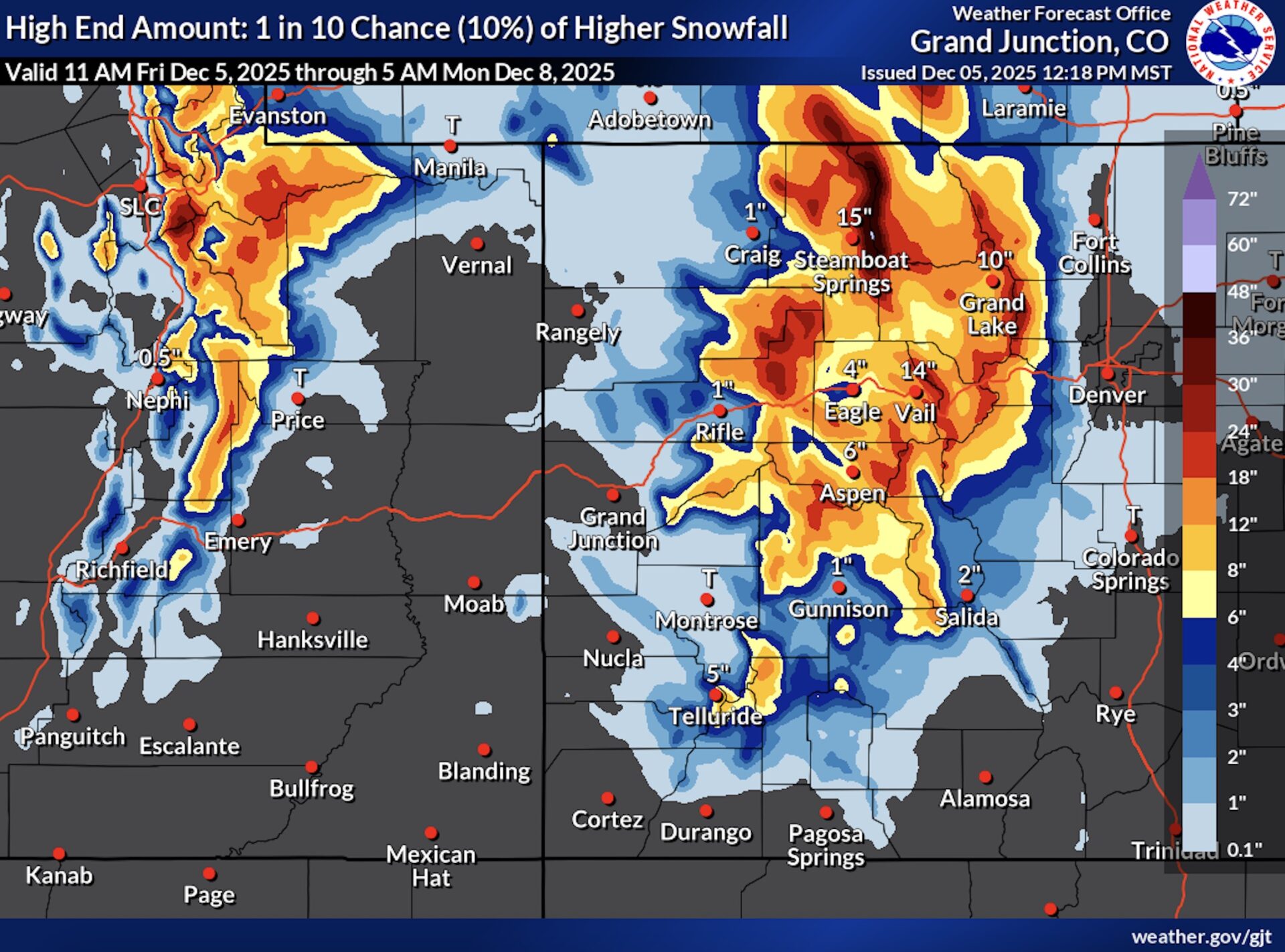 Colorado High End Snowfall Forecast.